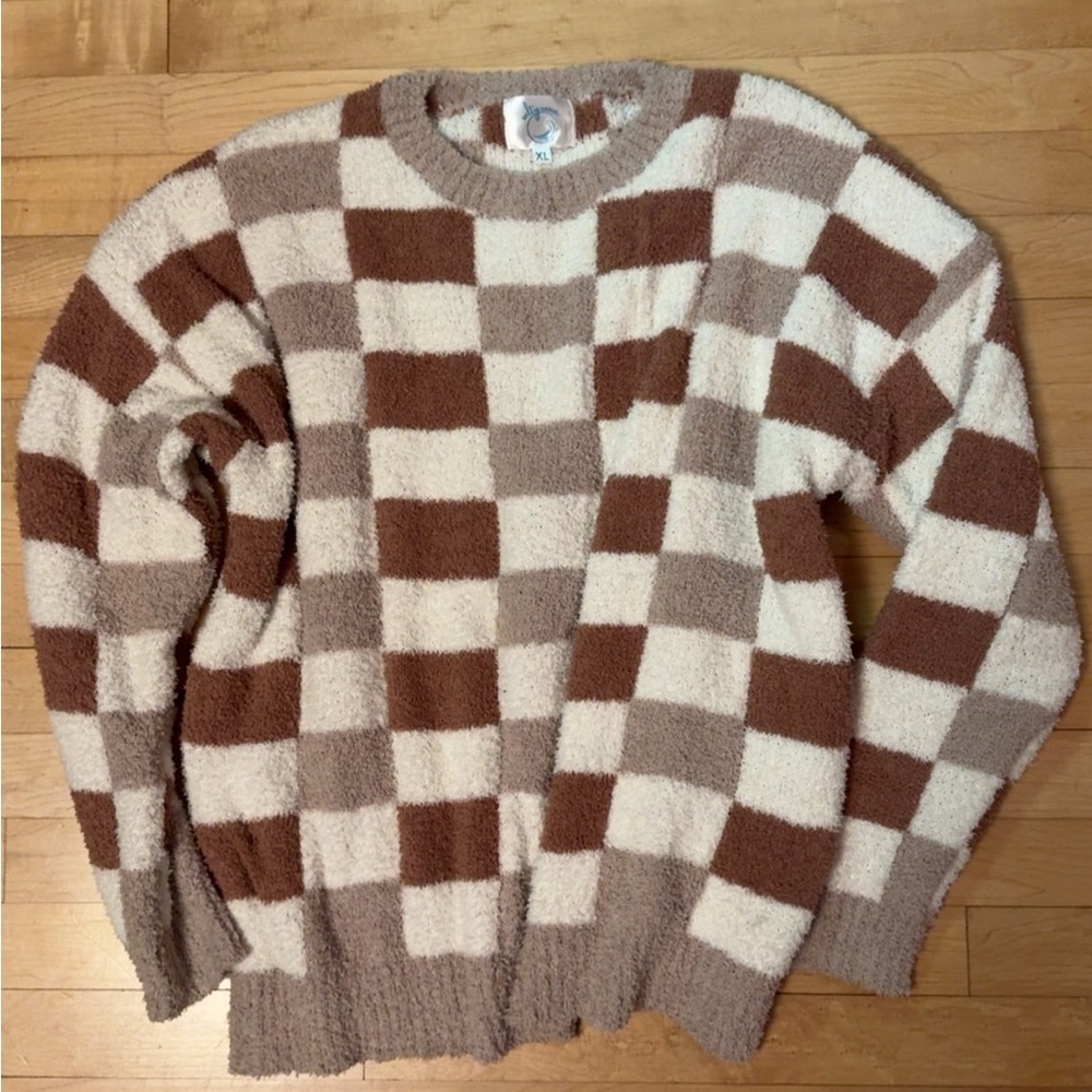 Checkered Brown and Cream Sweater